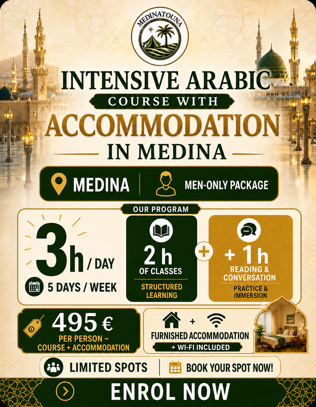 Cours d'arabe intensif avec hébergement à Médine