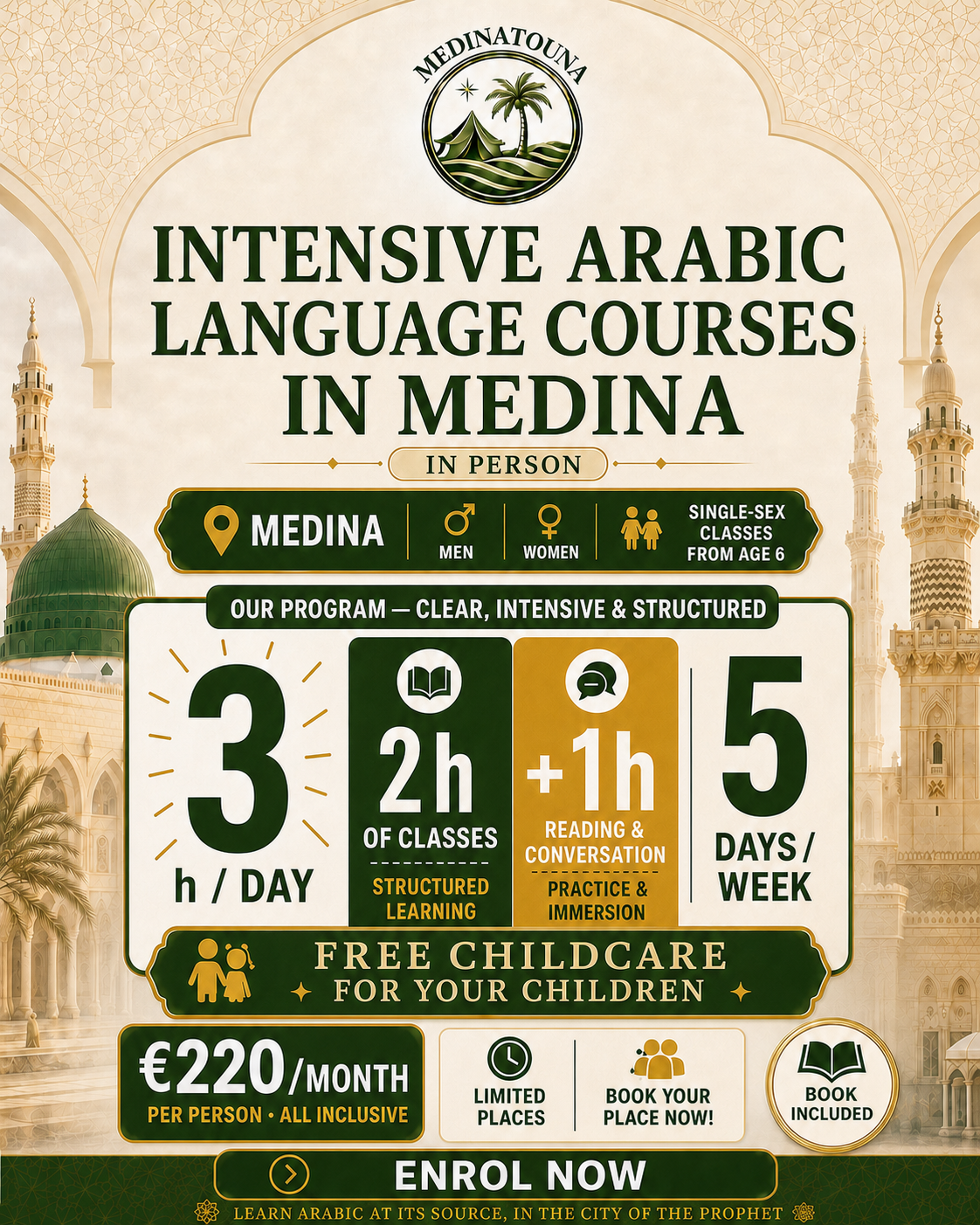 Cours intensifs d'arabe à Médine, formule sans hébergement